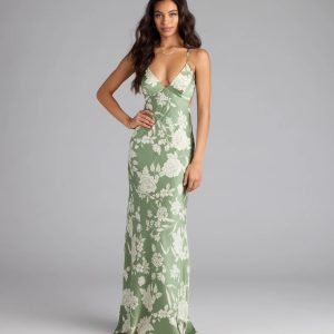 Daniella Lace-Up Floral Satin Formal Dress