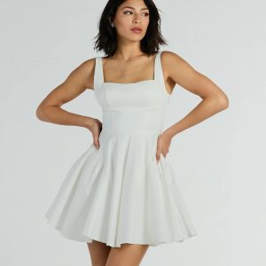Brenda Low Back Bow Taffeta Skater Dress
