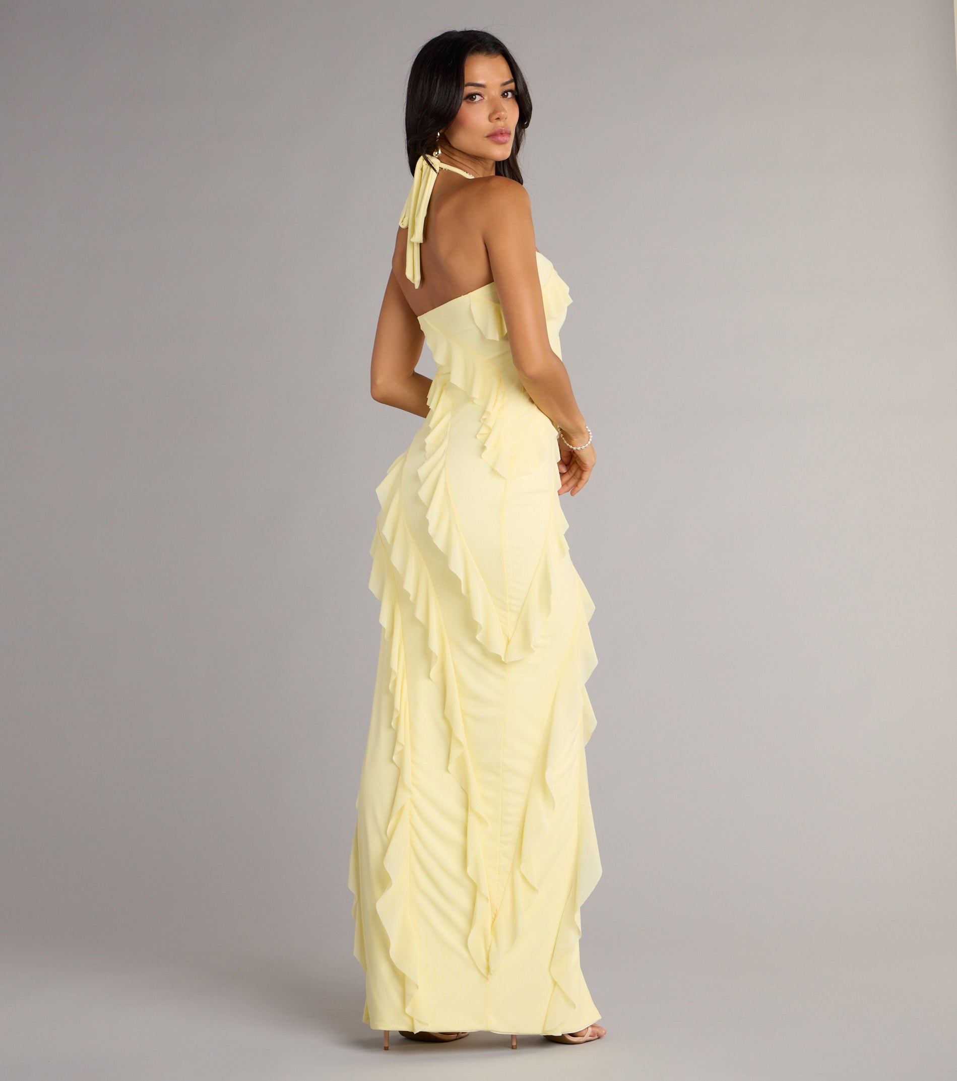 Blake Mesh Halter Slit Ruffle Formal Dress - Image 2