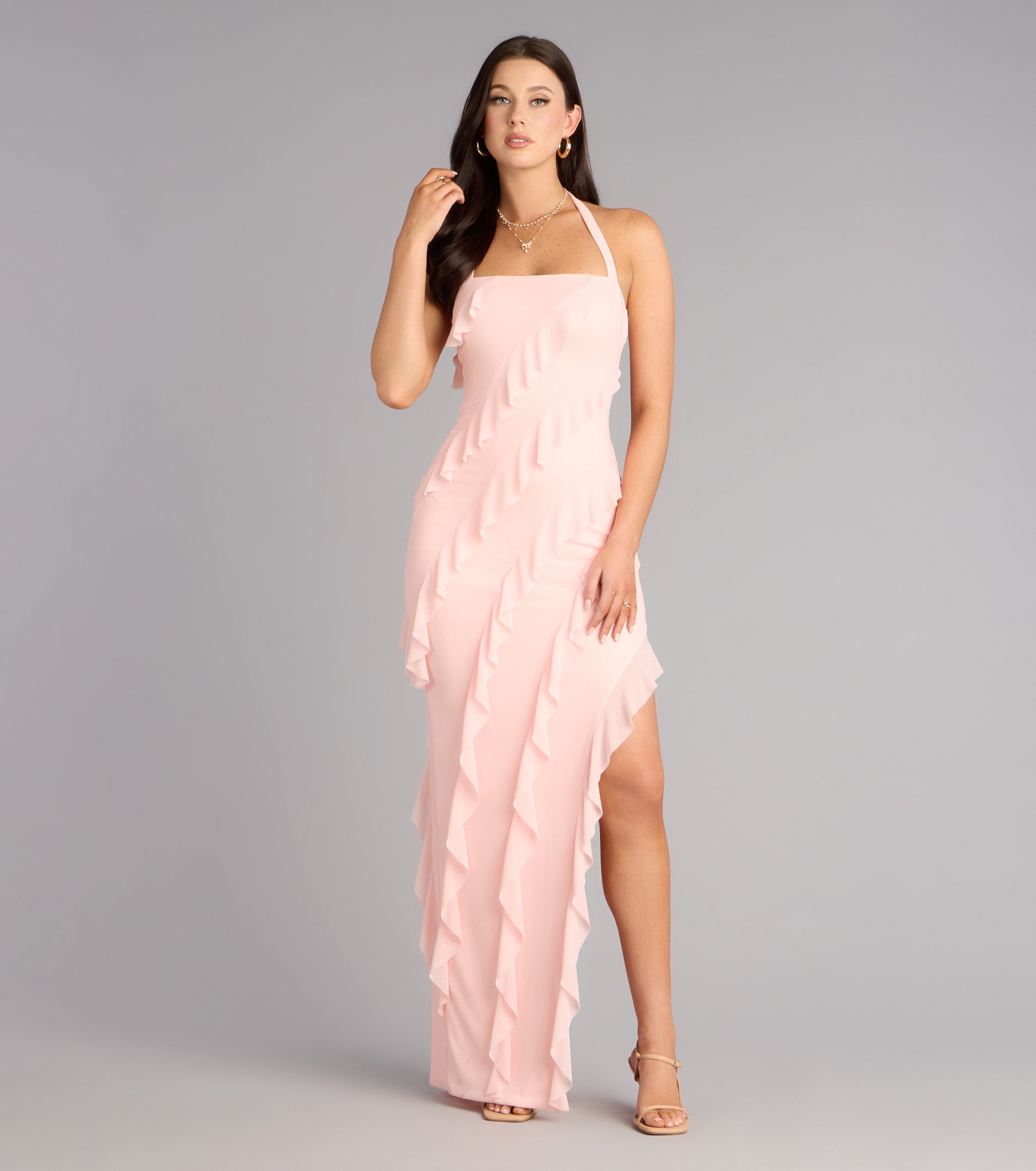 Blake Mesh Halter Slit Ruffle Formal Dress - Image 6
