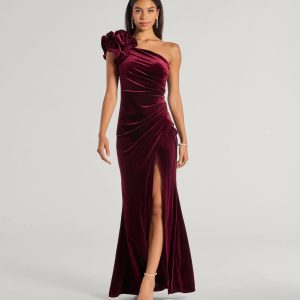 Freida Velvet Ruffled One-Shoulder Formal Dress