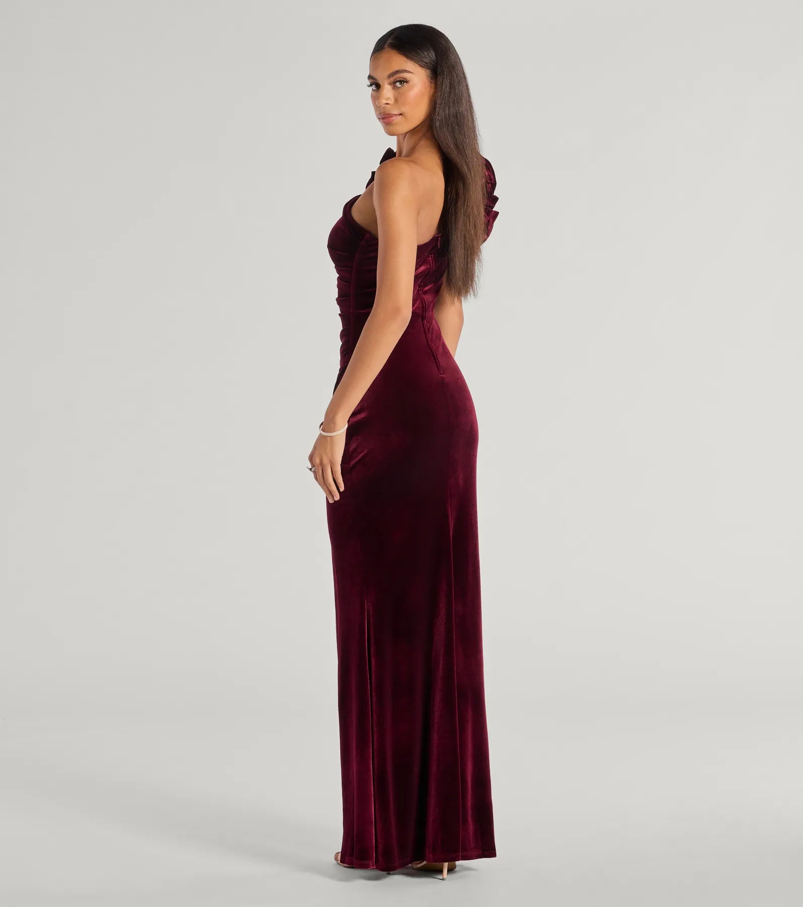 Freida Velvet Ruffled One-Shoulder Formal Dress - Image 2