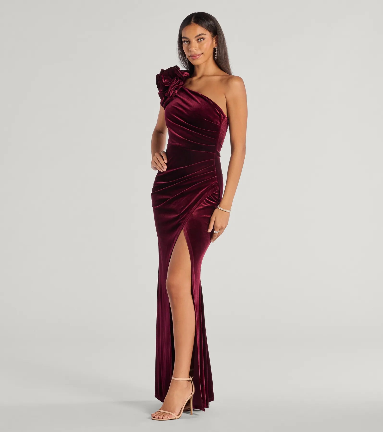 Freida Velvet Ruffled One-Shoulder Formal Dress - Image 4