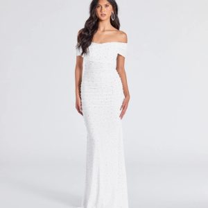 Aubriella Rhinestone And Pearl Mesh Mermaid Dress