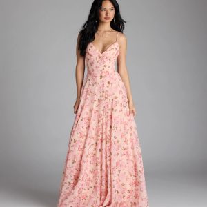Ysabella Lace-Up A-Line Floral Chiffon Formal Dress
