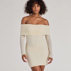 Trendy Textures Long Sleeve Mini Dress