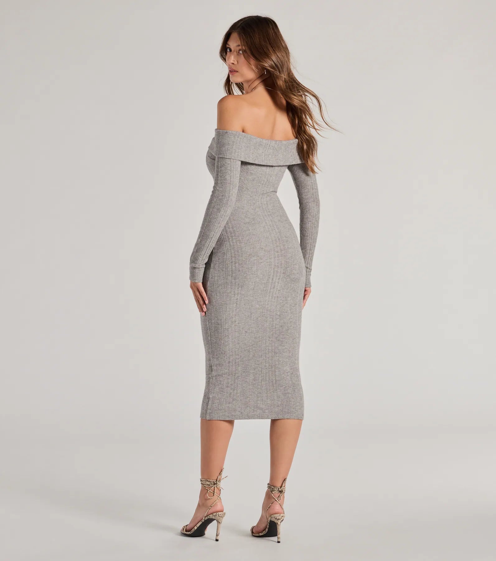 Perfect Curves Ribbed Knit Off-The-Shoulder Midi Dress - Image 2