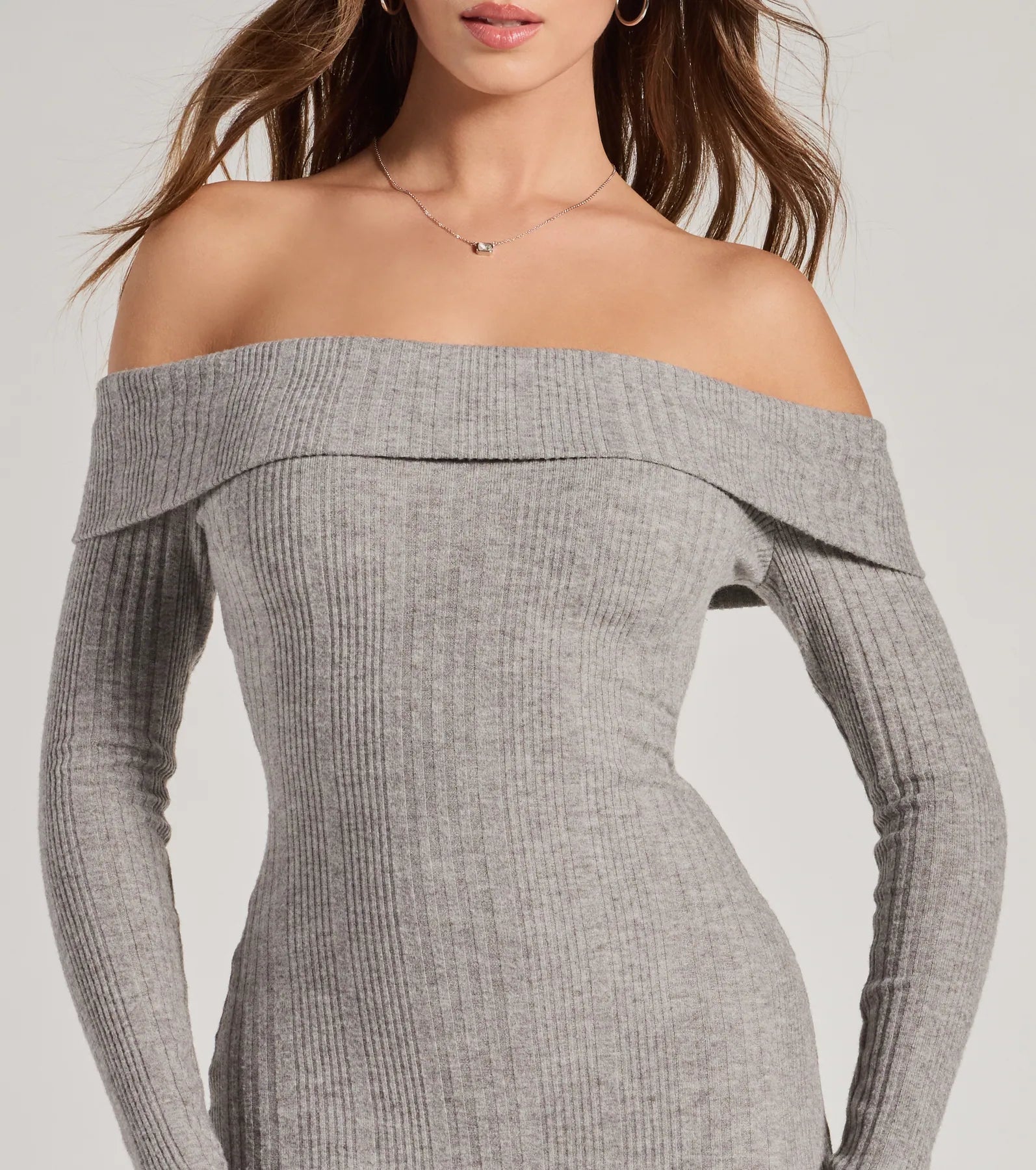 Perfect Curves Ribbed Knit Off-The-Shoulder Midi Dress - Image 3