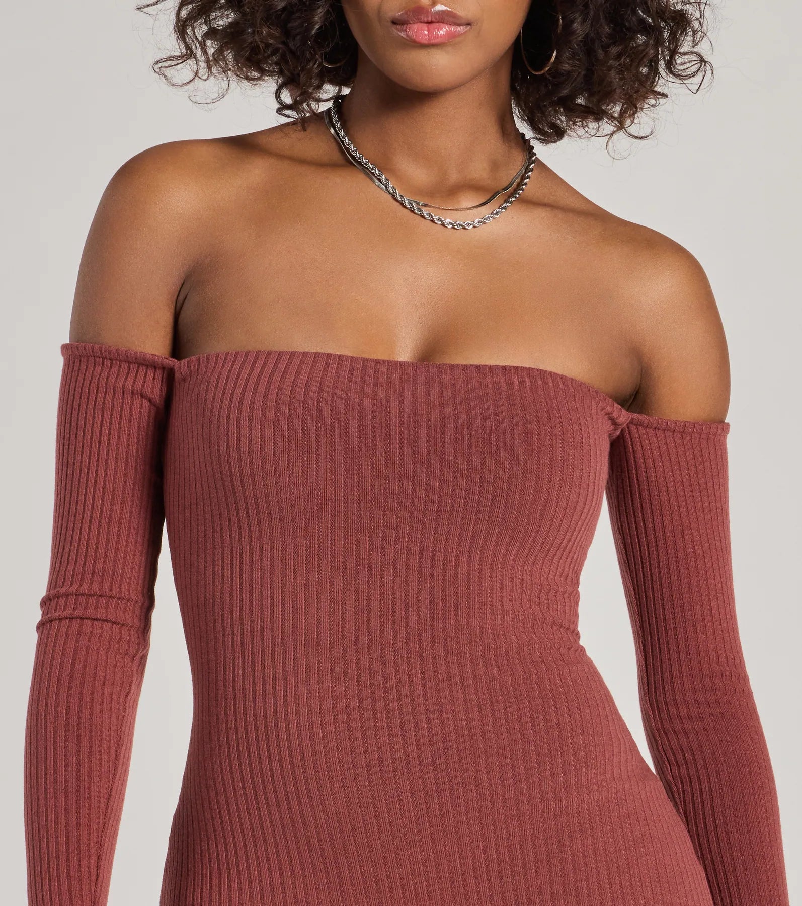 Carefree Chic Long Sleeve Ribbed Knit Midi Dress - Image 3