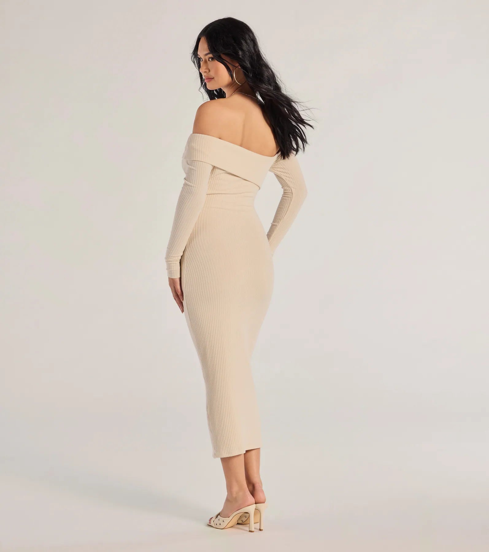 Sharp Lines Asymmetrical Long Sleeve Midi Dress - Image 2