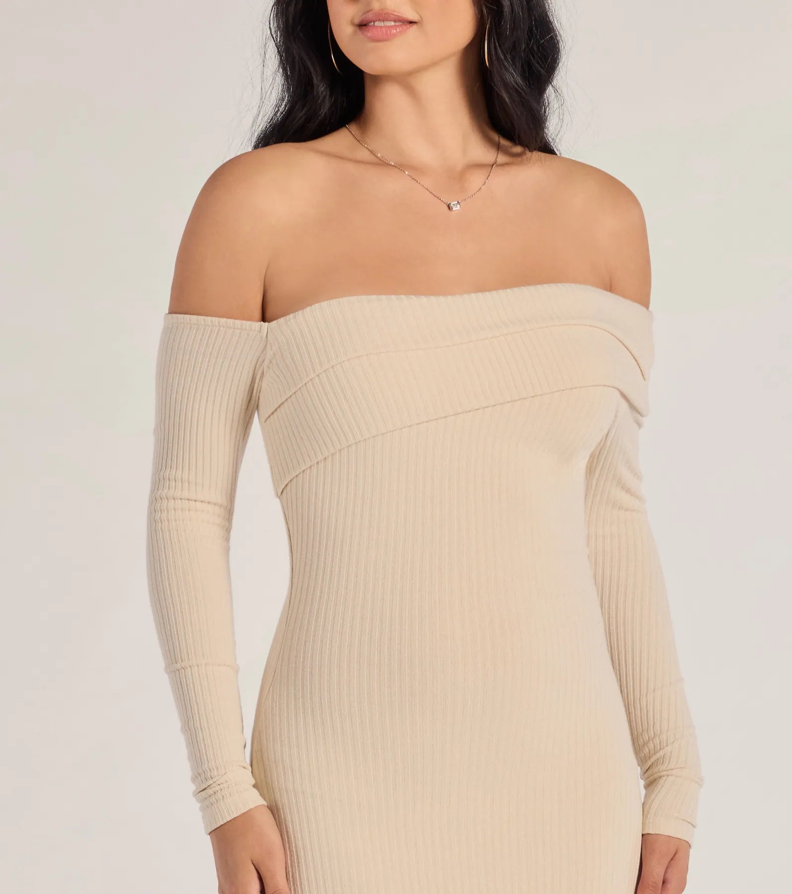 Sharp Lines Asymmetrical Long Sleeve Midi Dress - Image 3