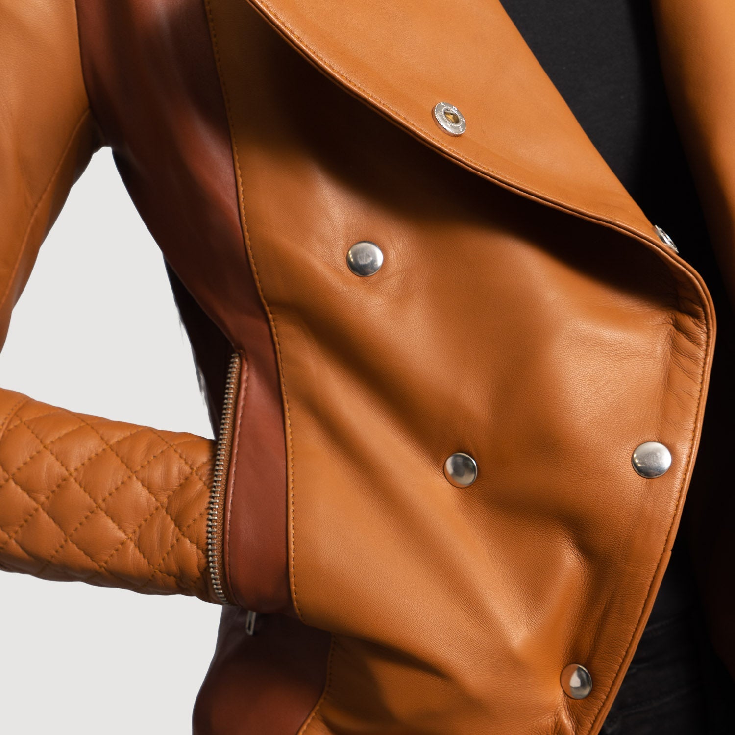County Tan Overlap Leather Jacket - Image 6