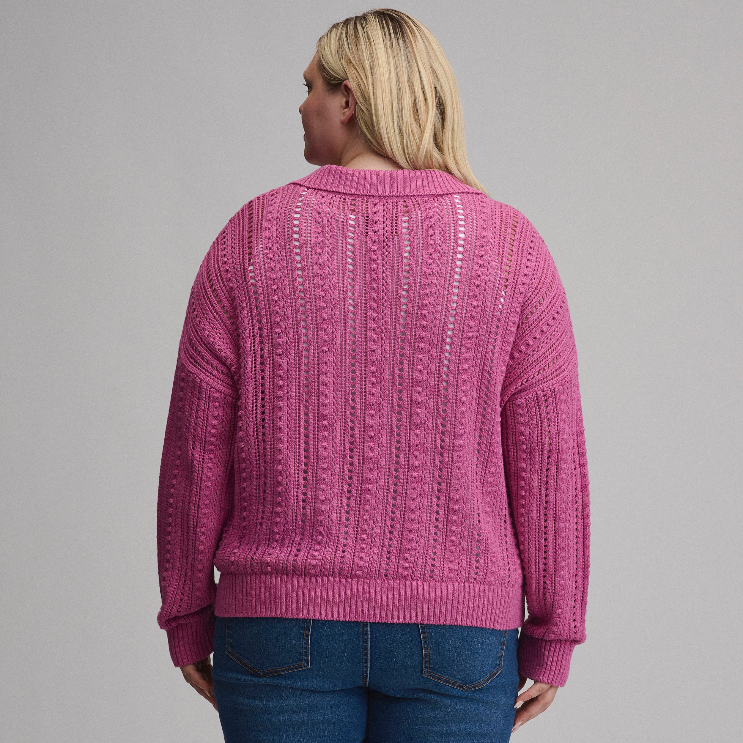 Women's Long-Sleeve Slub Johnny Collar Sweater - Image 10