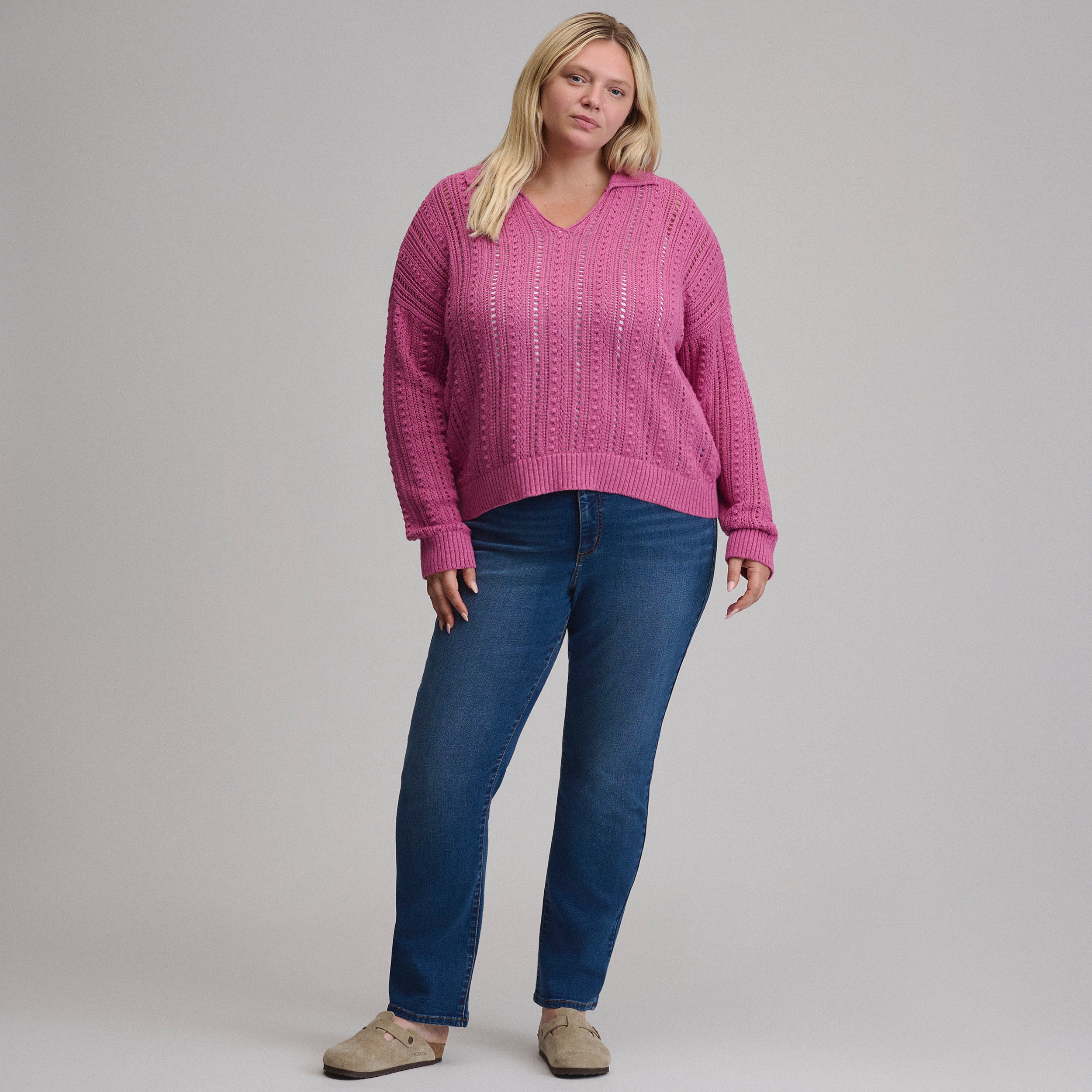 Women's Long-Sleeve Slub Johnny Collar Sweater - Image 12