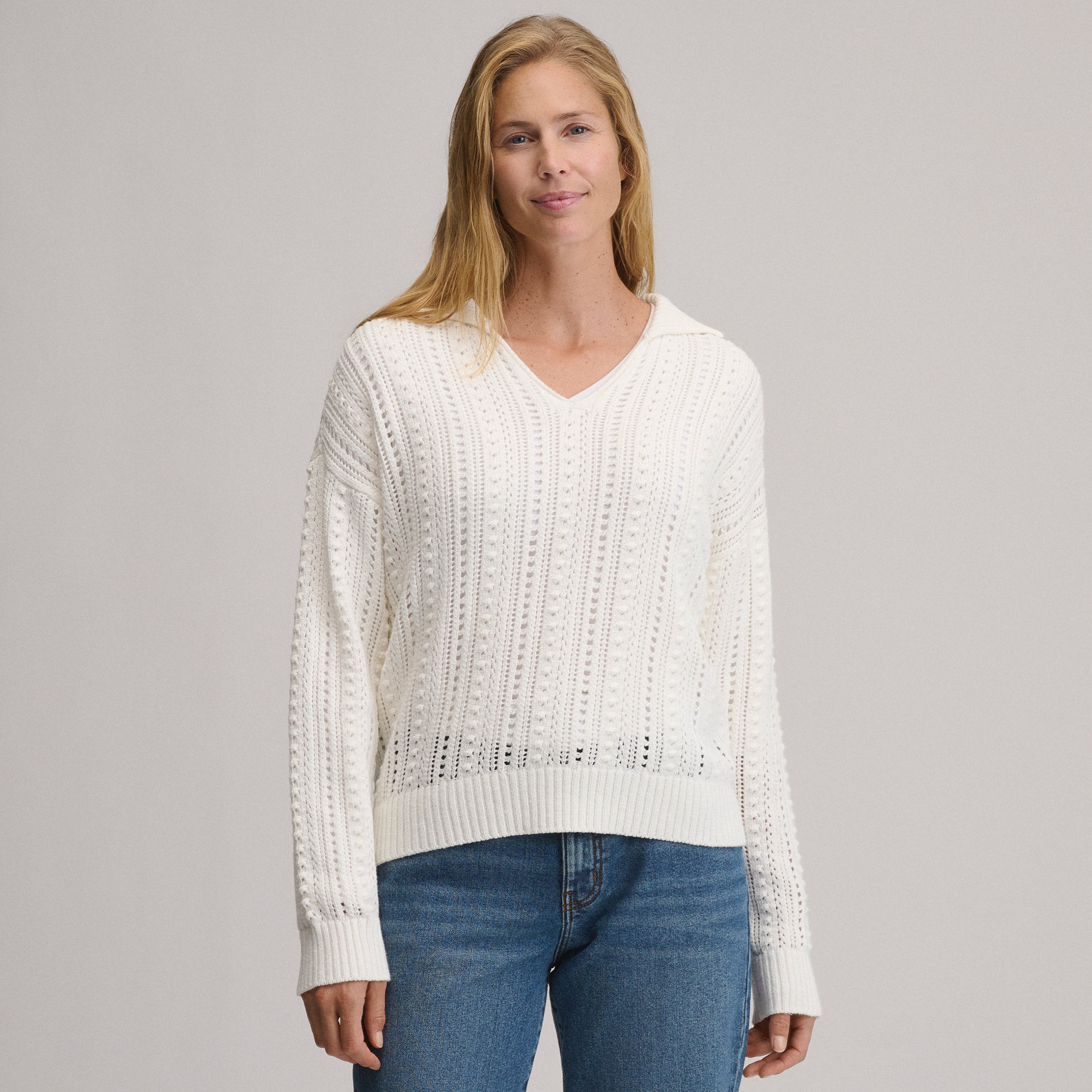 Women's Long-Sleeve Slub Johnny Collar Sweater - Image 25