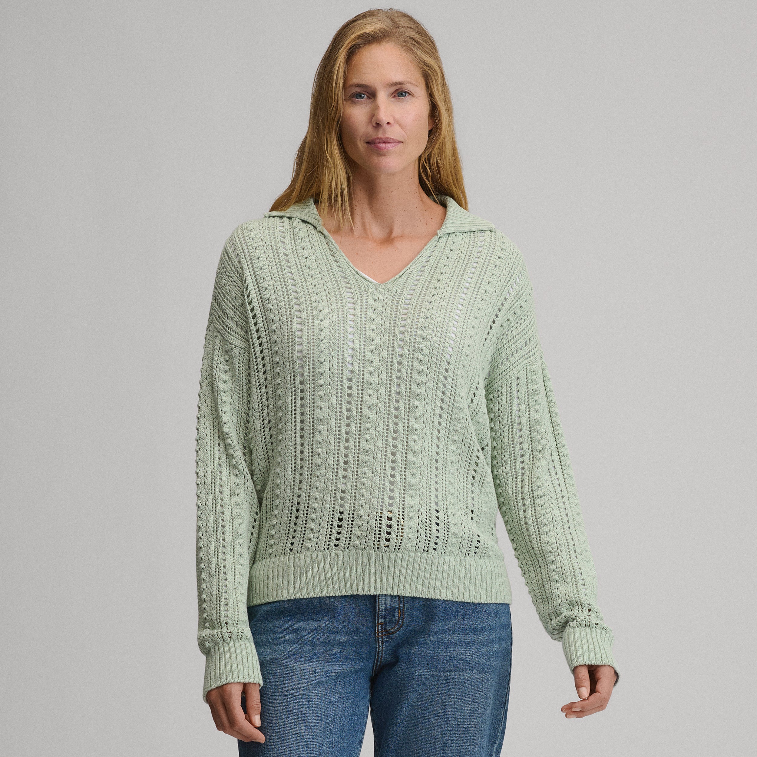 Women's Long-Sleeve Slub Johnny Collar Sweater - Image 29
