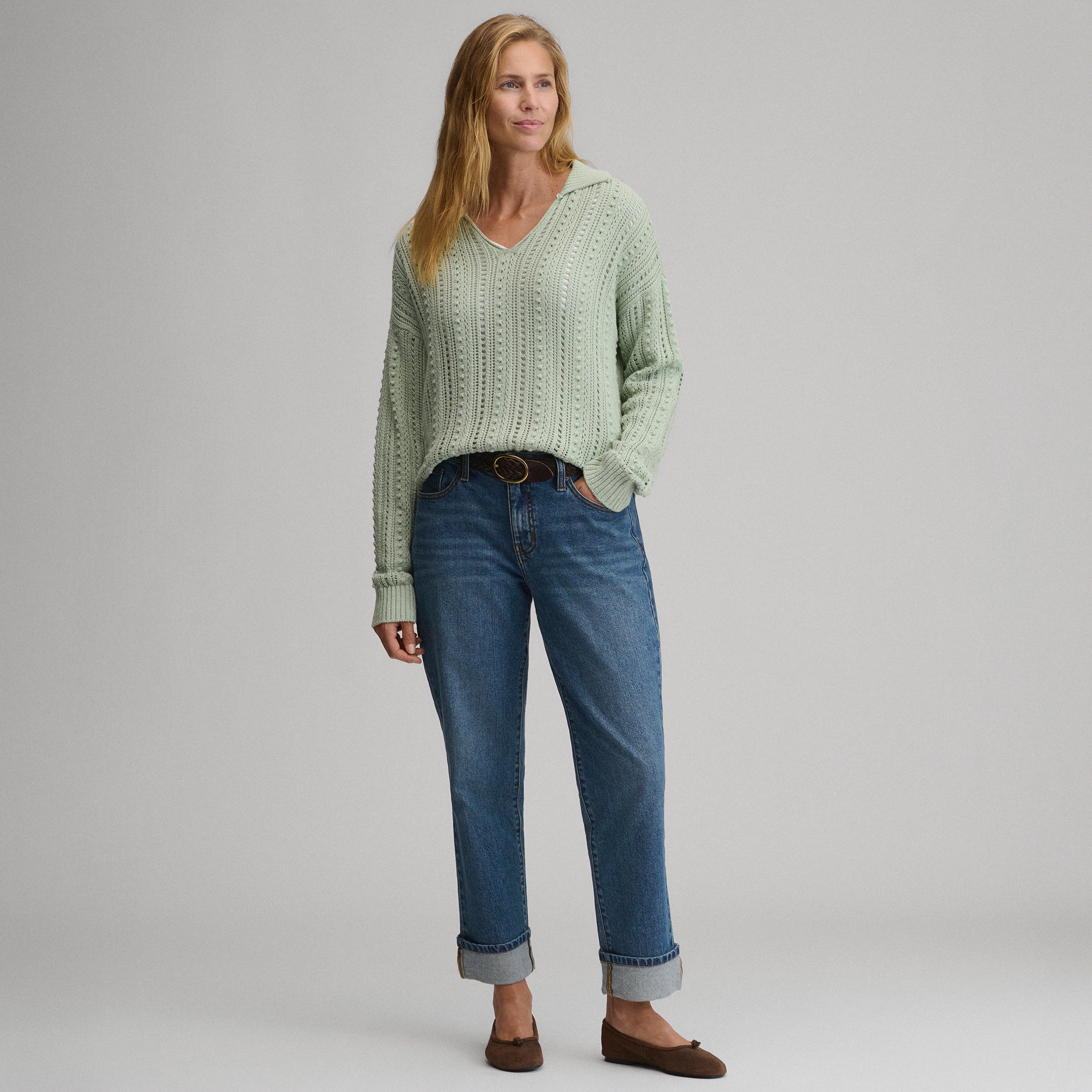 Women's Long-Sleeve Slub Johnny Collar Sweater - Image 32