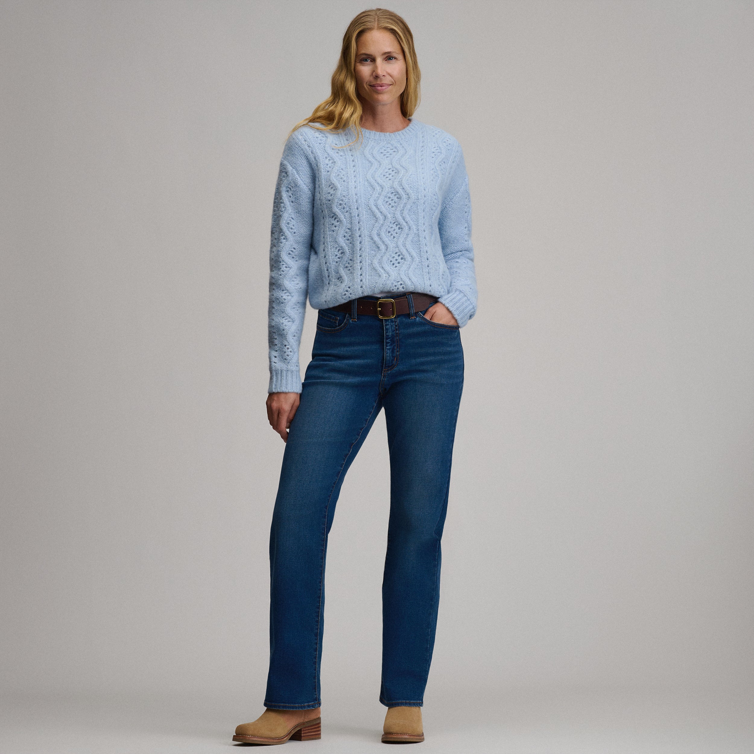 Women's Open Stitch Cable Crew Sweater - Image 4