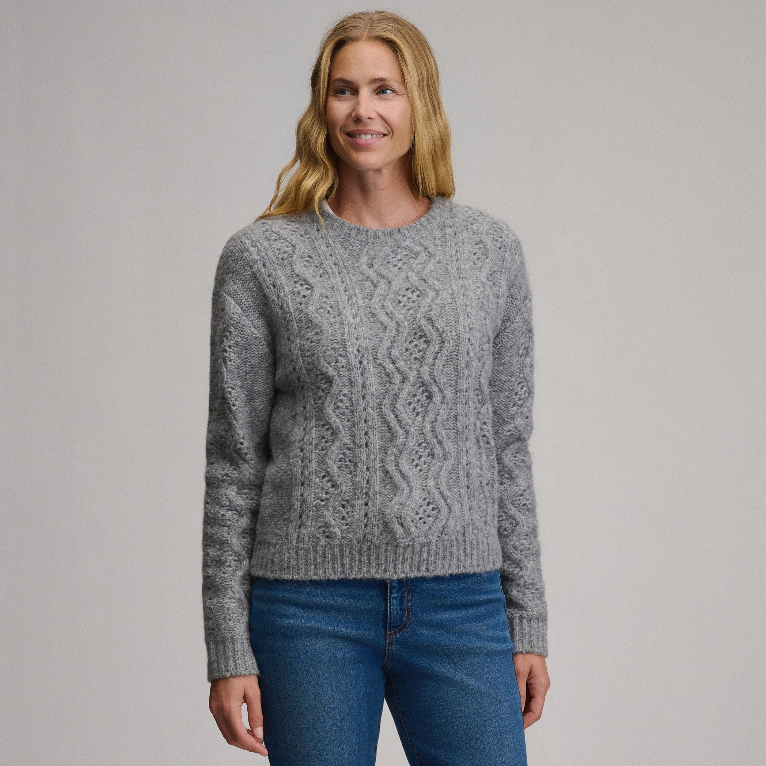 Women's Open Stitch Cable Crew Sweater - Image 5