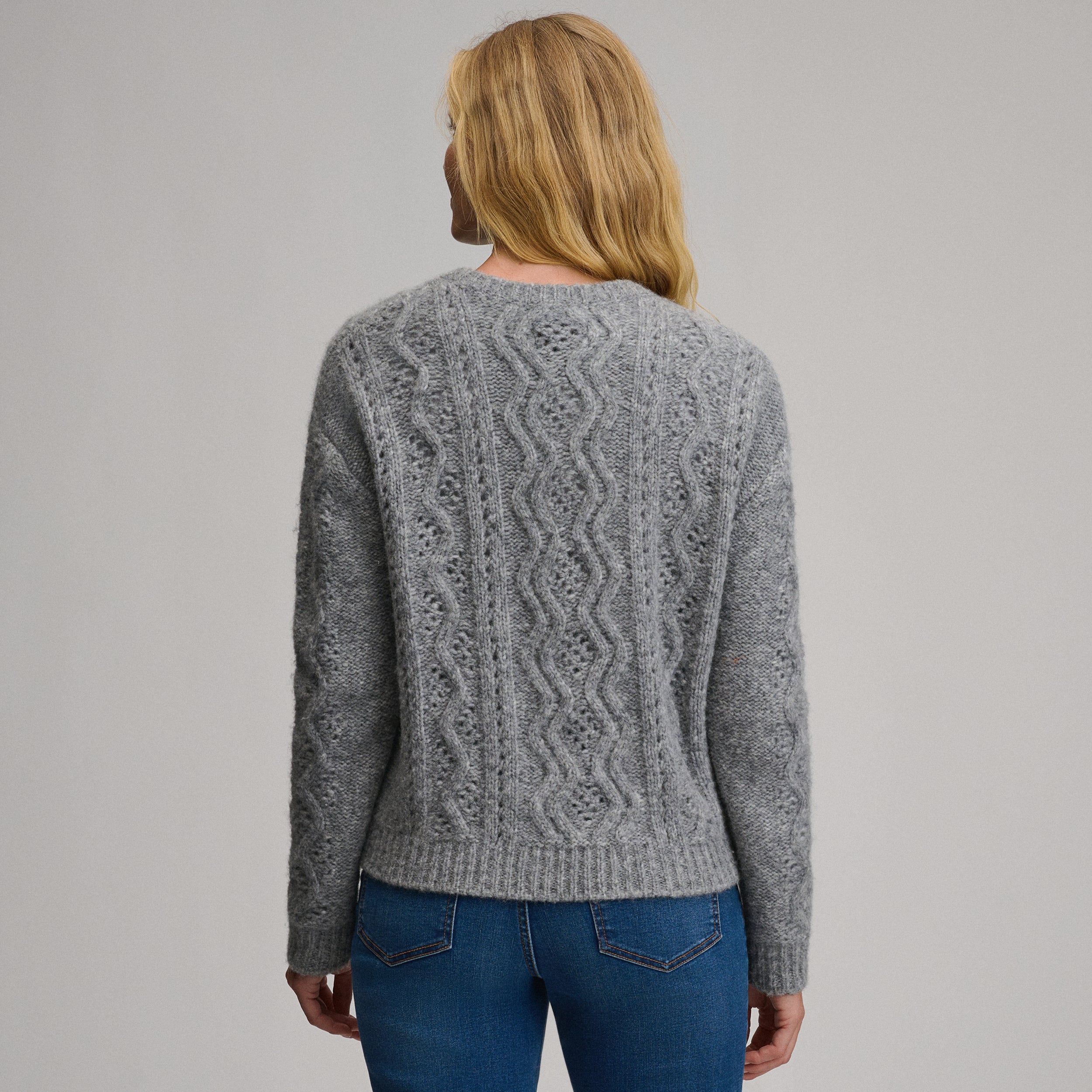 Women's Open Stitch Cable Crew Sweater - Image 6