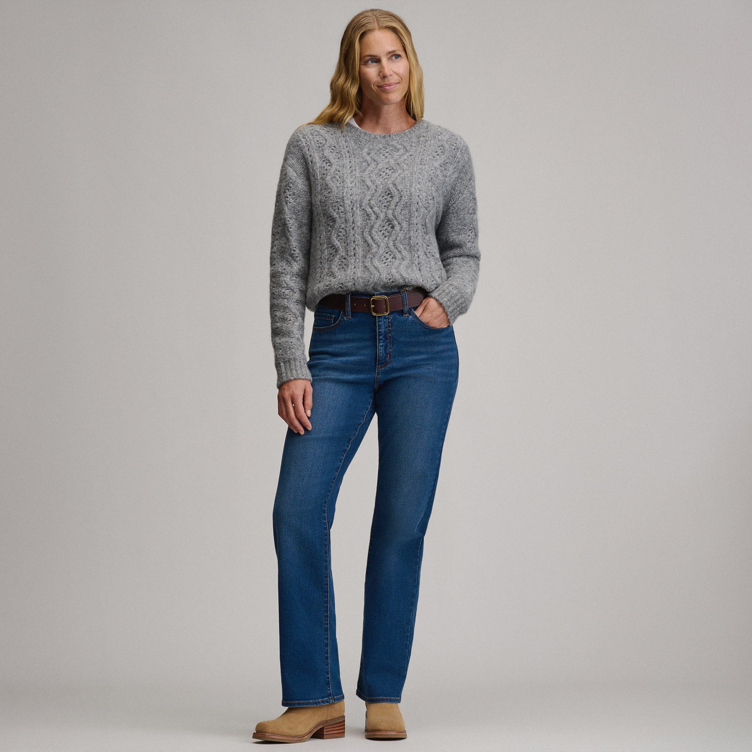 Women's Open Stitch Cable Crew Sweater - Image 8