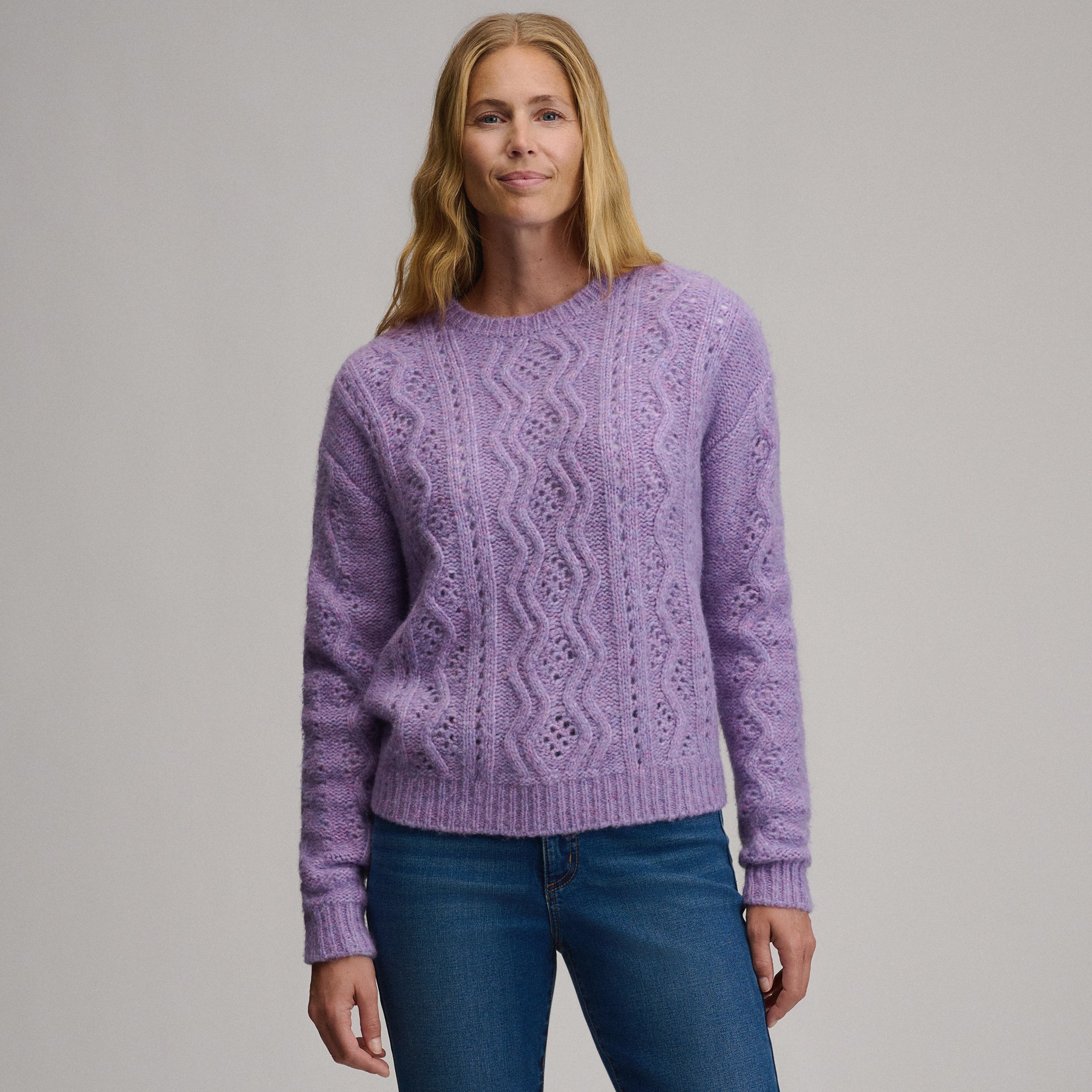 Women's Open Stitch Cable Crew Sweater - Image 9