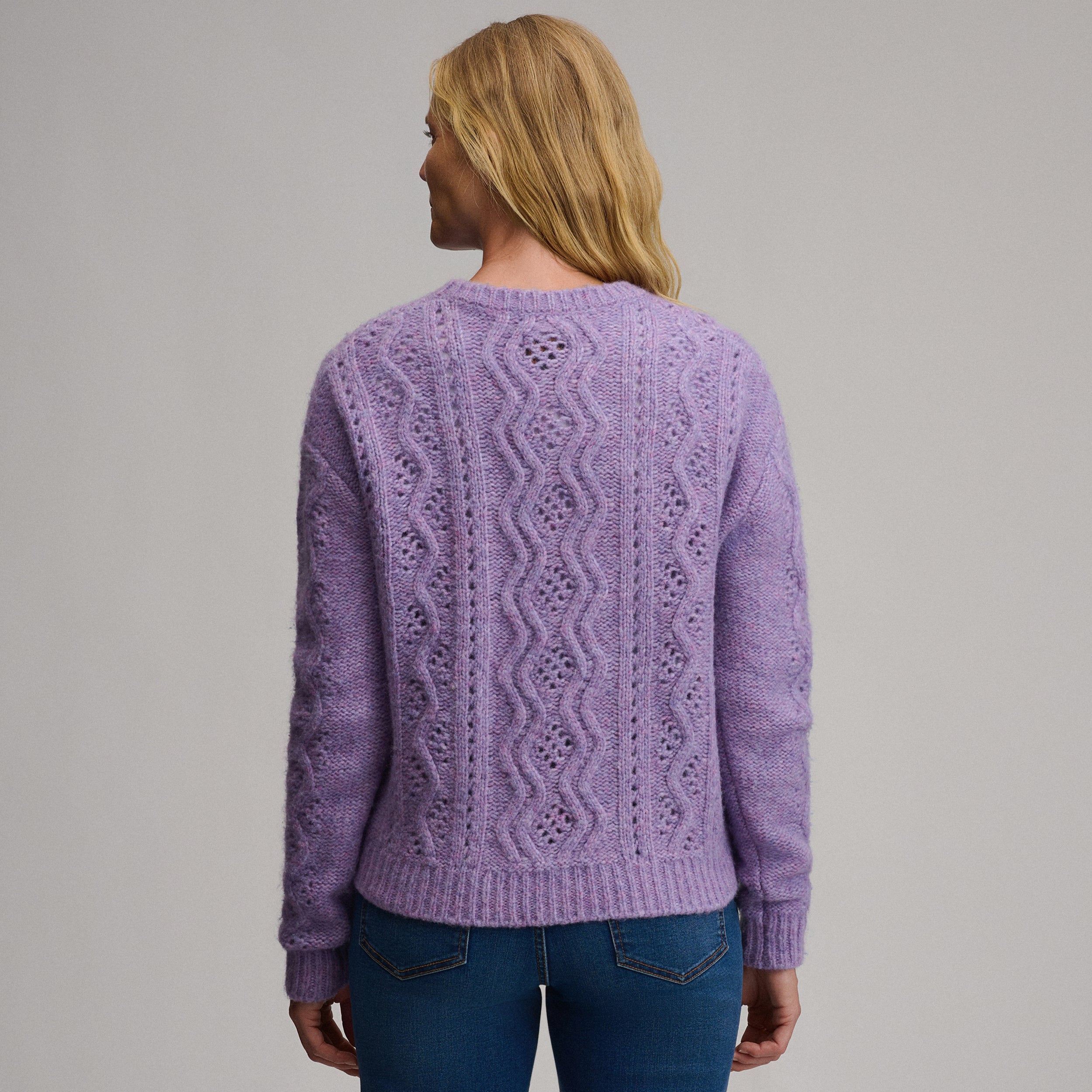 Women's Open Stitch Cable Crew Sweater - Image 10