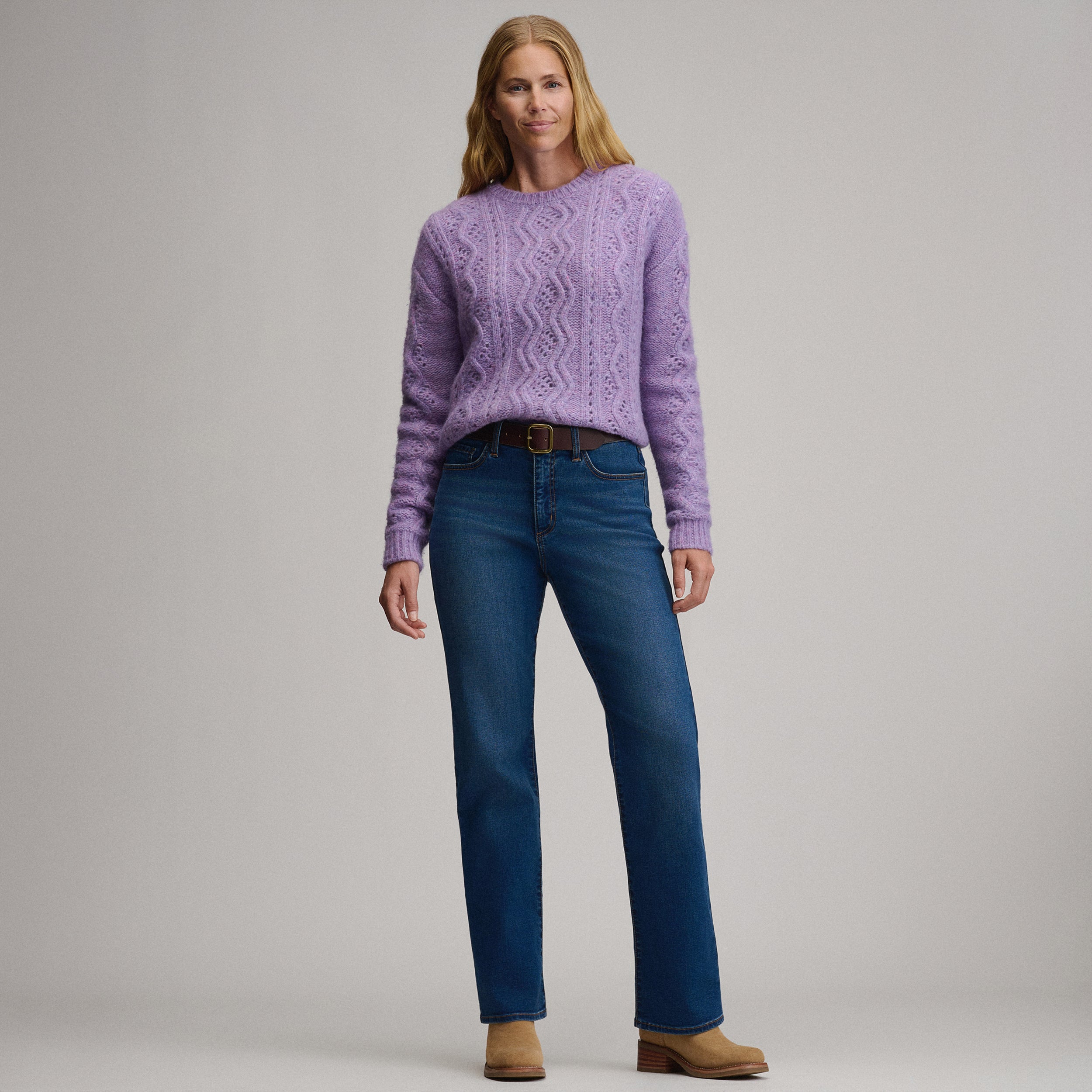 Women's Open Stitch Cable Crew Sweater - Image 12