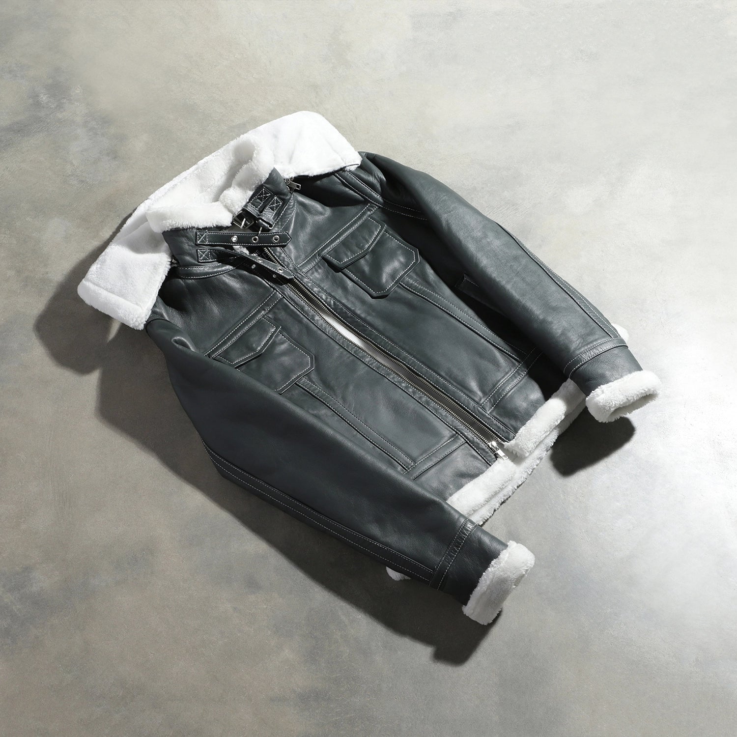Fiona Green Hooded Shearling Leather Jacket - Image 8