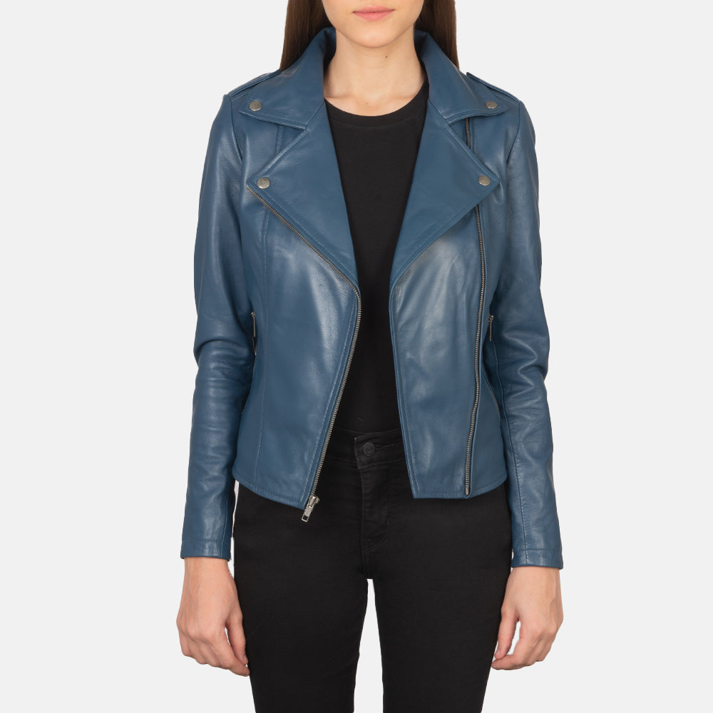 Flashback Blue Leather Biker Jacket - Image 2