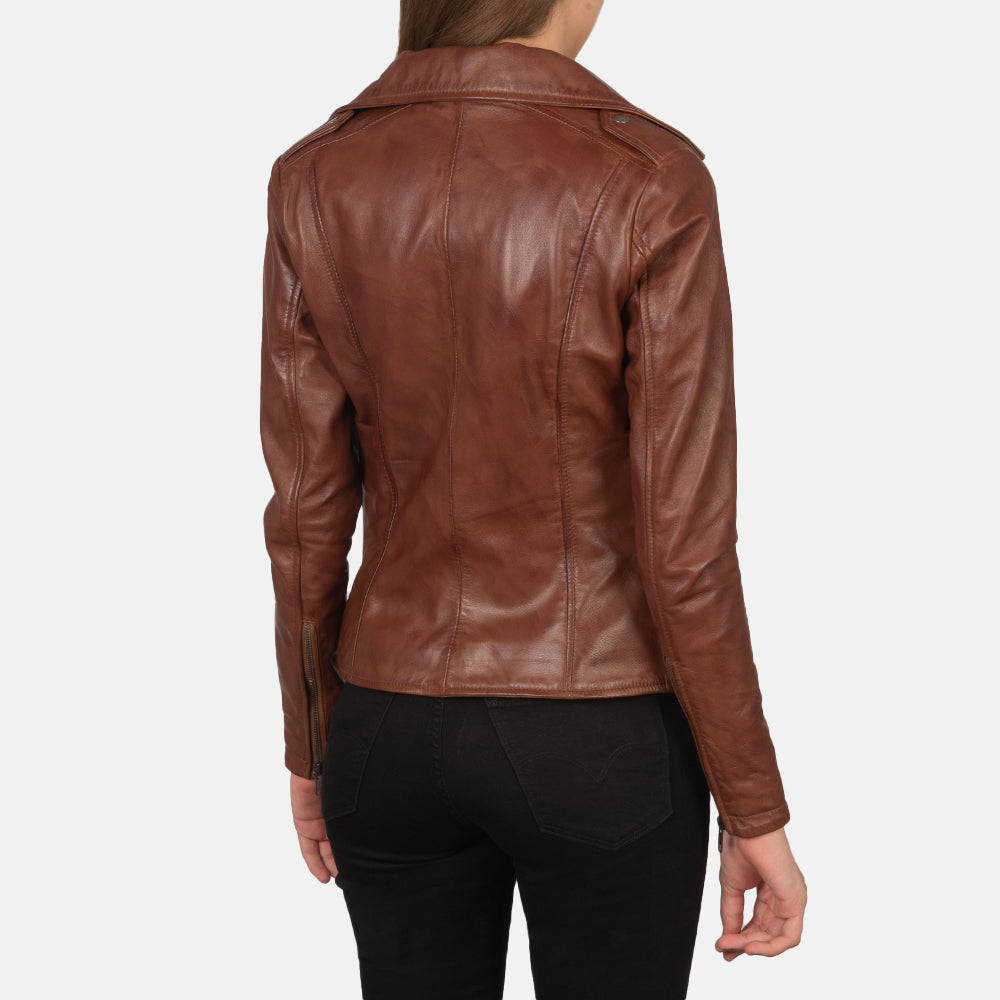 Flashback Brown Leather Biker Jacket - Image 5