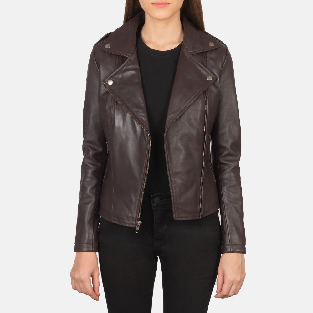 Flashback Maroon Leather Biker Jacket - Image 3
