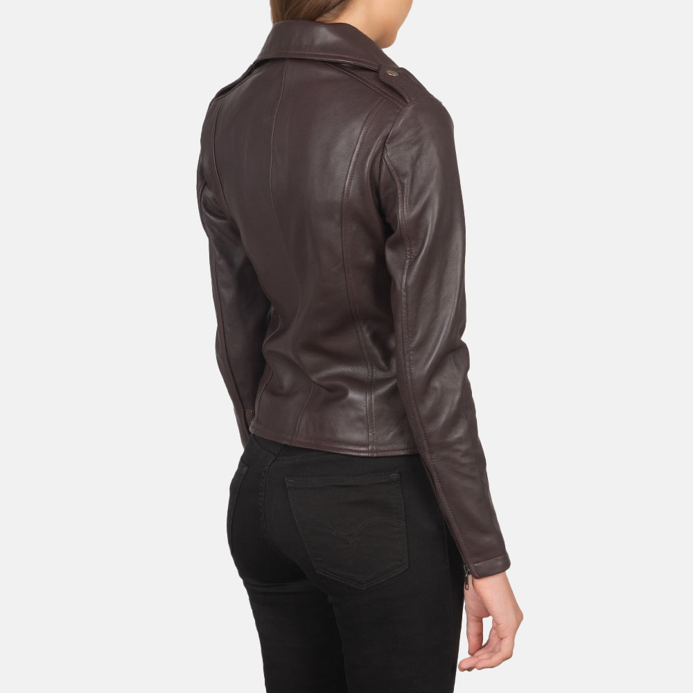 Flashback Maroon Leather Biker Jacket - Image 5