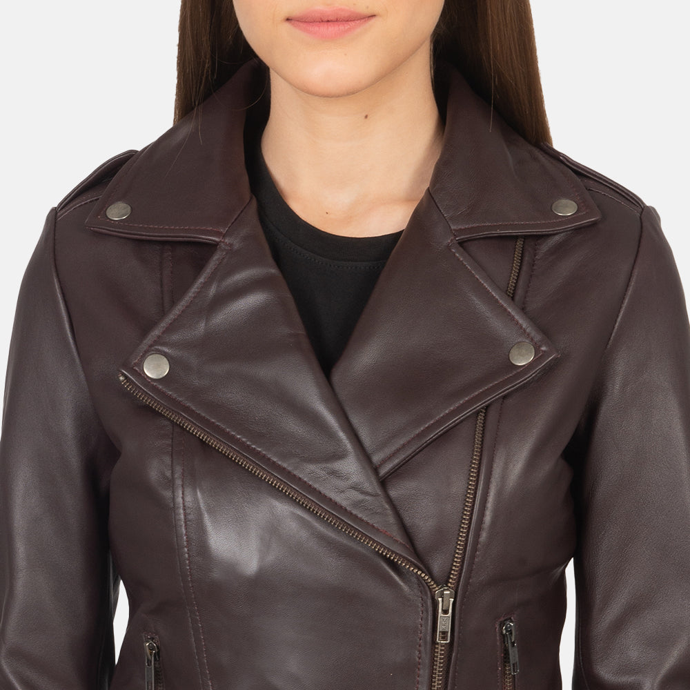Flashback Maroon Leather Biker Jacket - Image 6