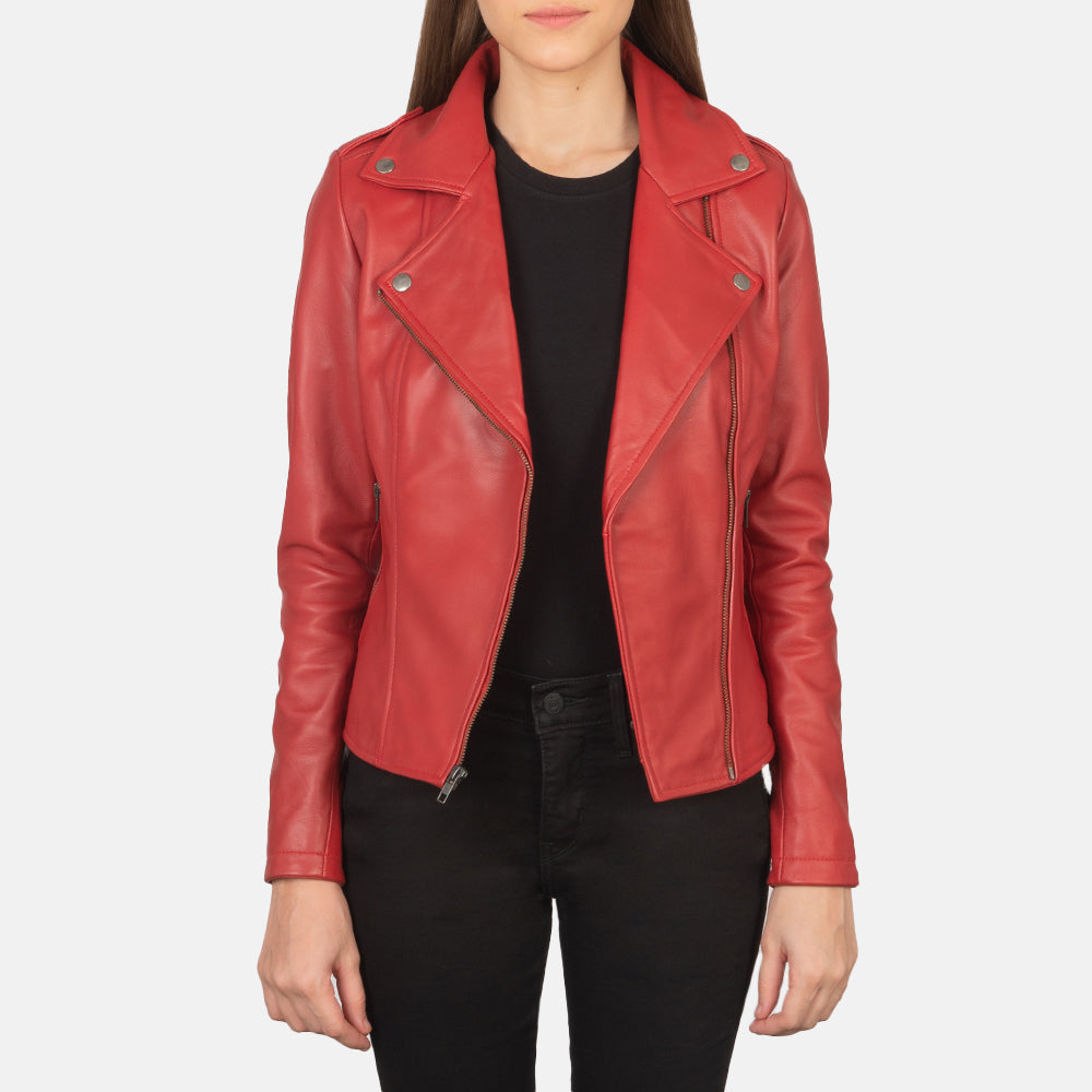 Flashback Red Leather Biker Jacket - Image 3