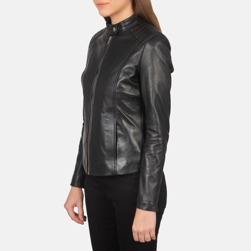 Kelsee Black Leather Biker Jacket - Image 2