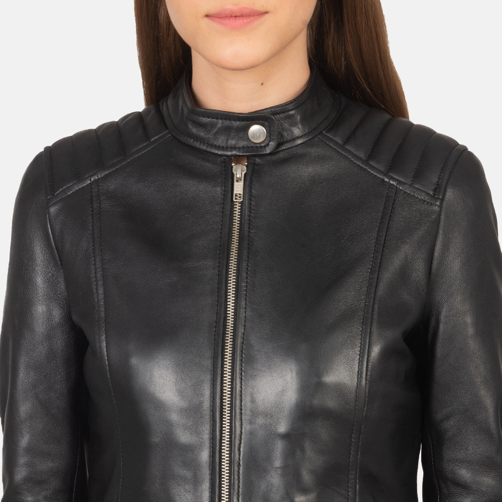 Kelsee Black Leather Biker Jacket - Image 6