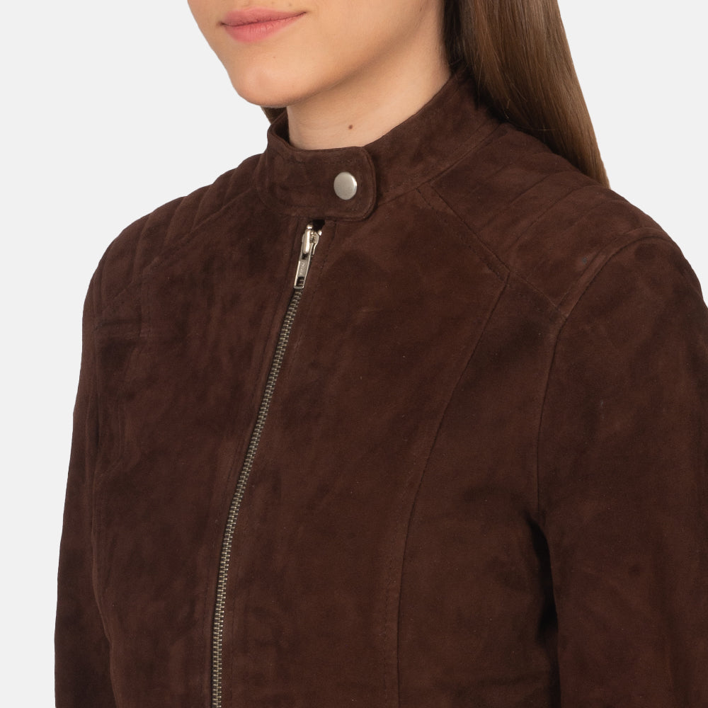 Kelsee Mocha Suede Biker Jacket - Image 6
