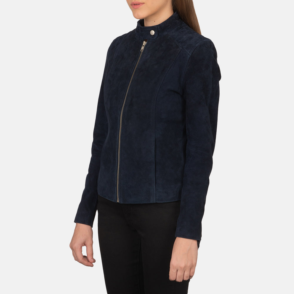 Kelsee Navy Blue Suede Biker Jacket - Image 2
