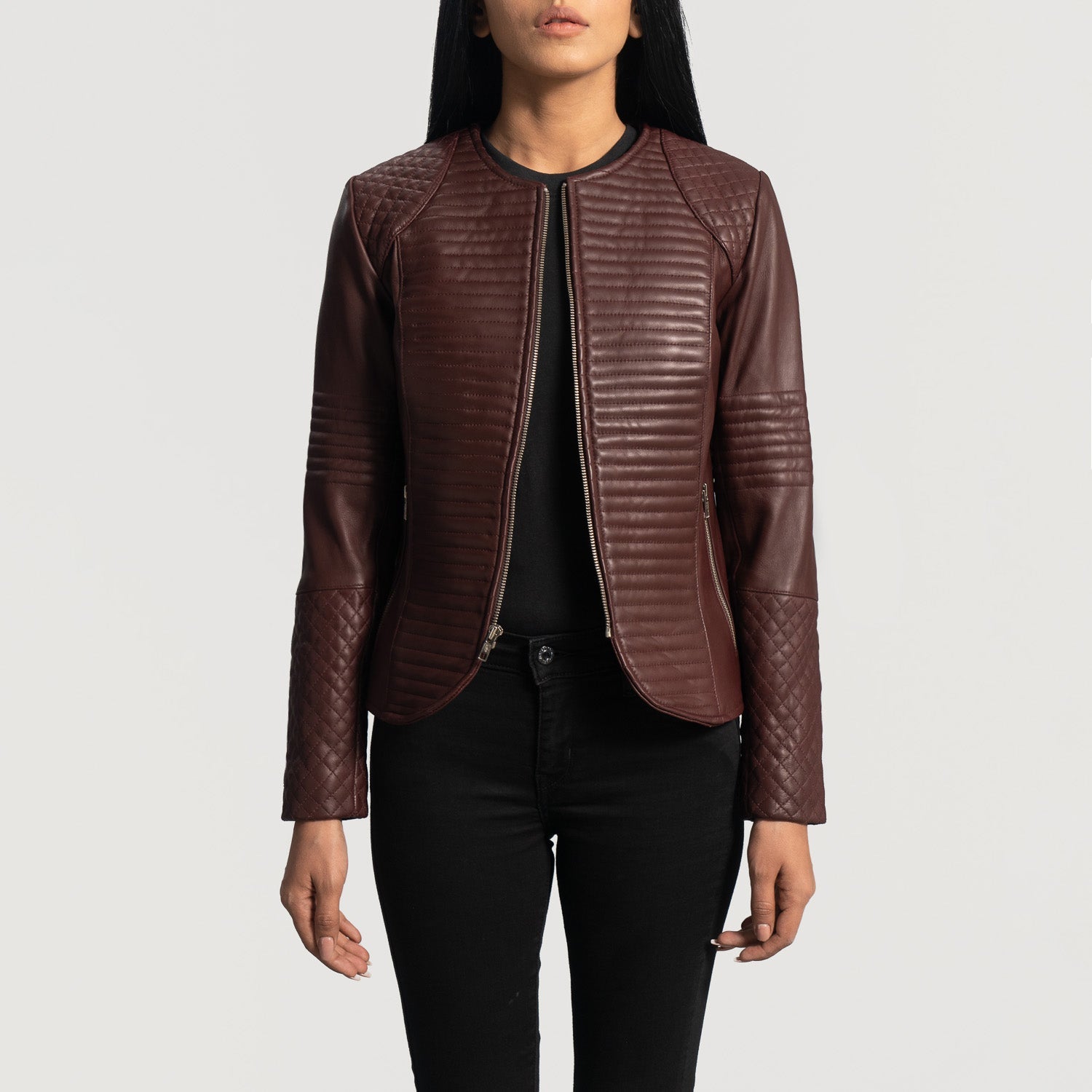 Nexi Quilted Maroon Leather Jacket - Image 3