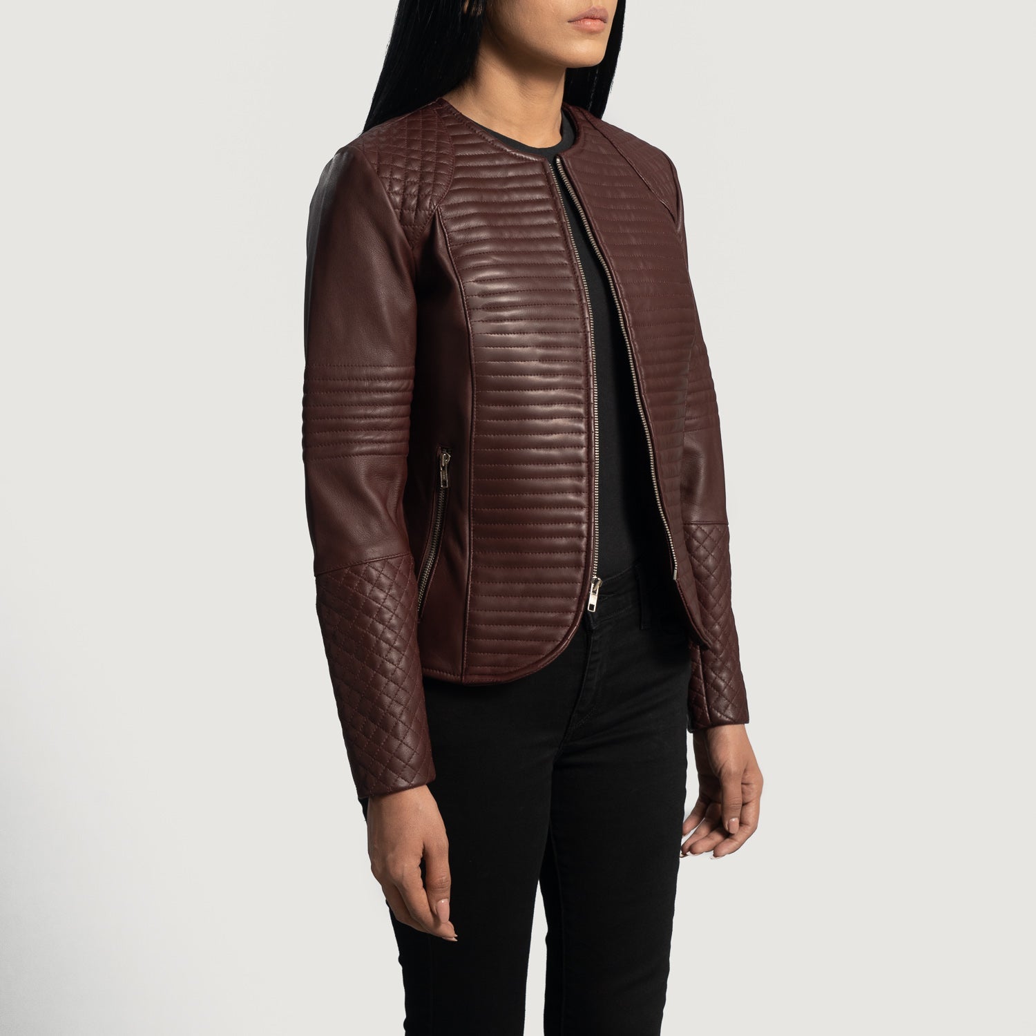 Nexi Quilted Maroon Leather Jacket - Image 2