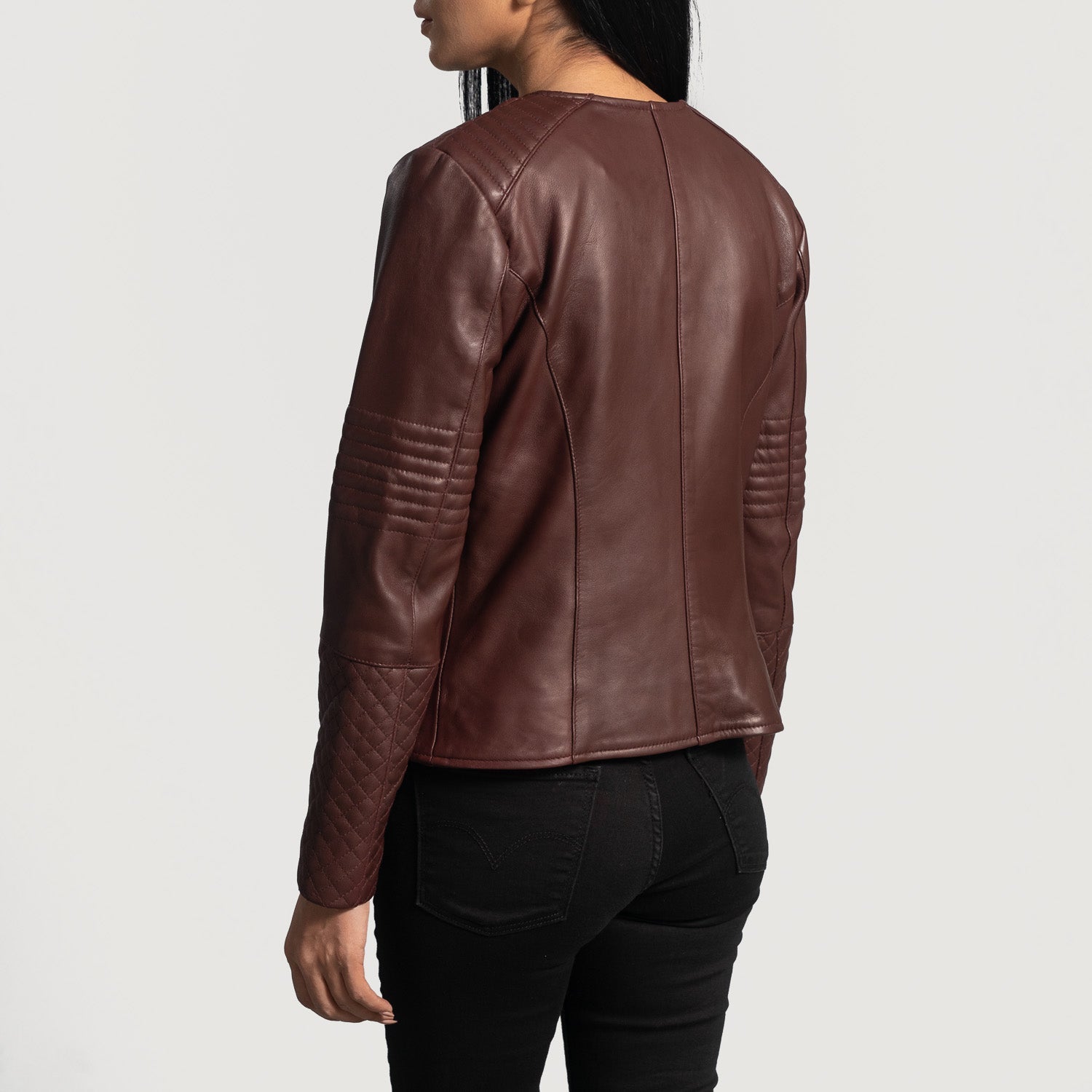 Nexi Quilted Maroon Leather Jacket - Image 5