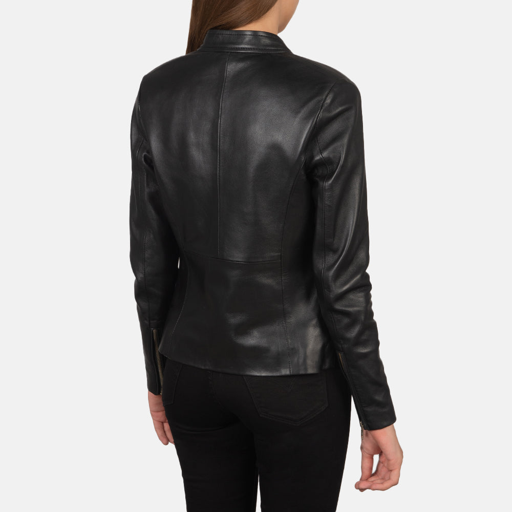 Rave Black Leather Biker Jacket - Image 5