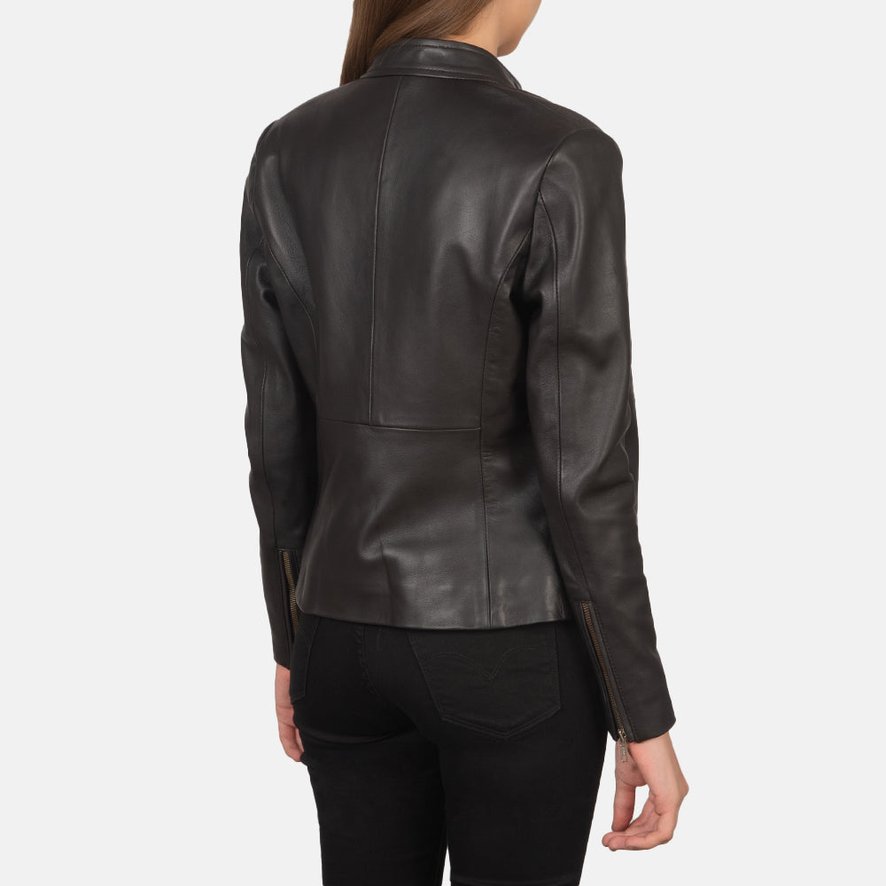 Rave Brown Leather Biker Jacket - Image 4