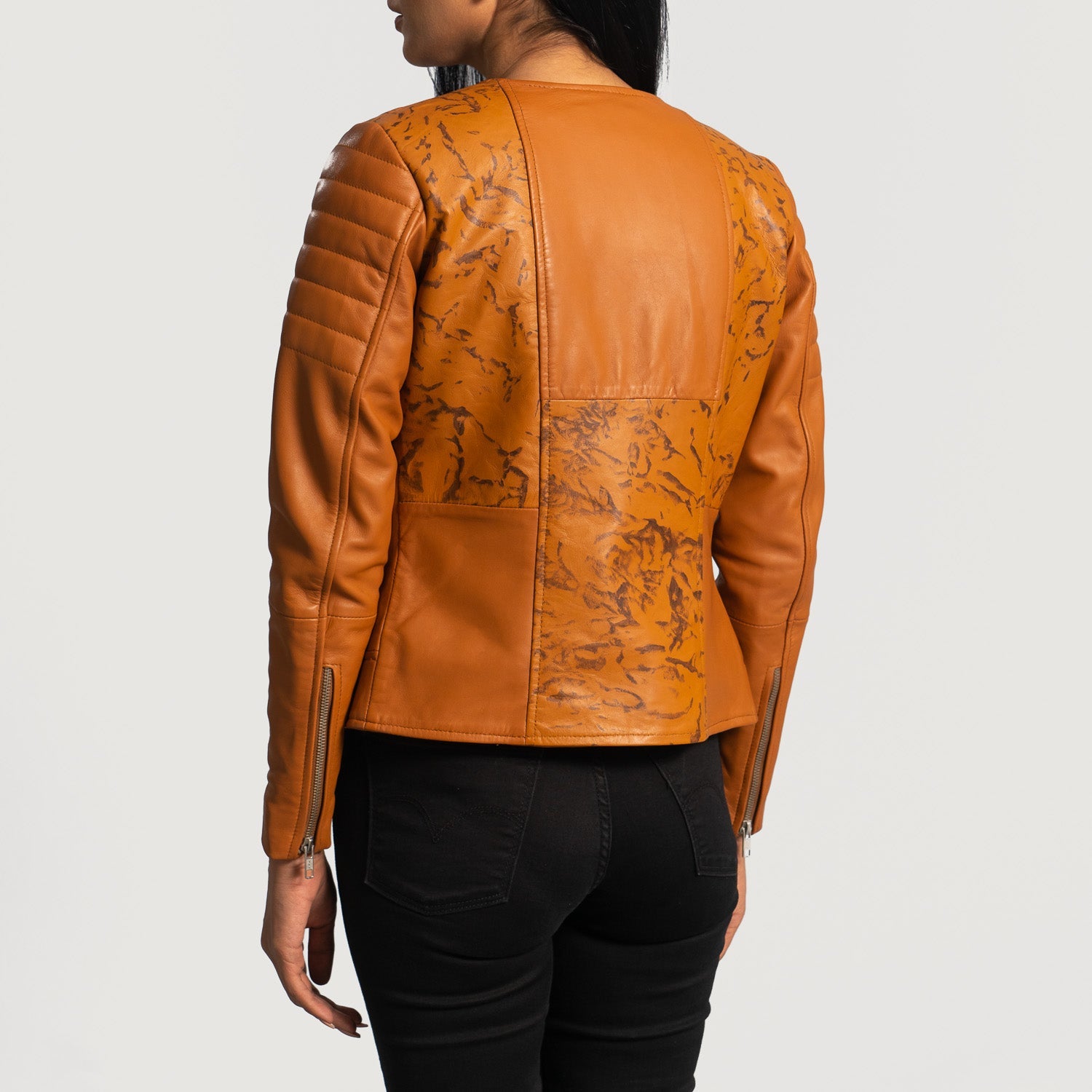 Sandy Tan Dye Leather Biker Jacket - Image 6