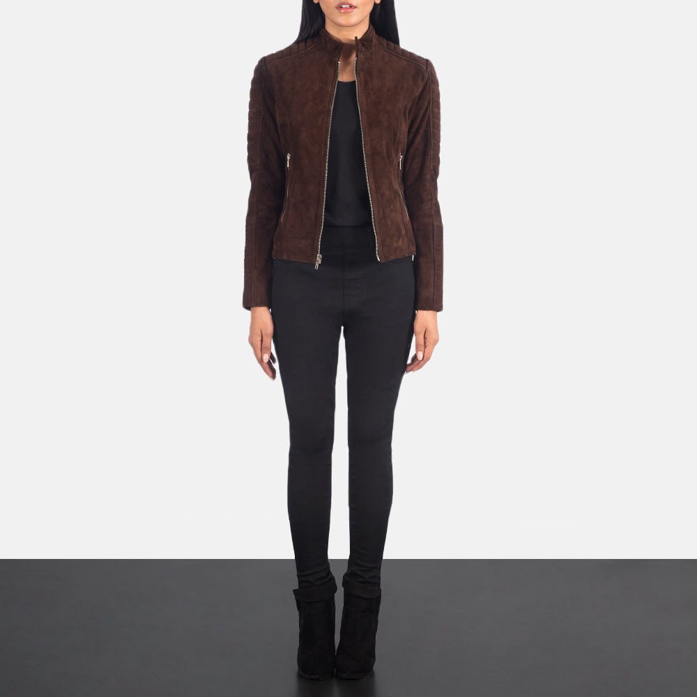 Adalyn Quilted Mocha Suede Biker Jacket - Image 4
