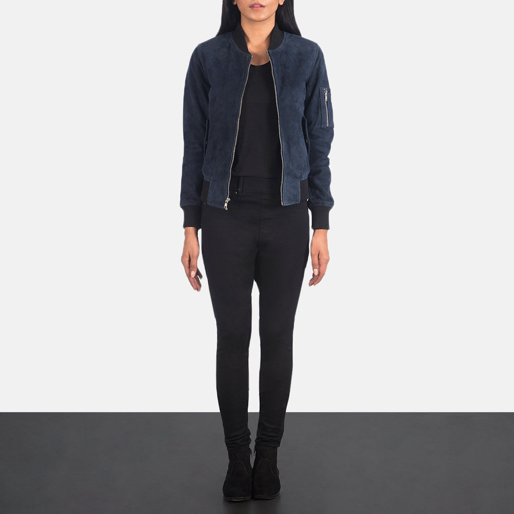 Ava Ma-1 Blue Suede Bomber Jacket - Image 3