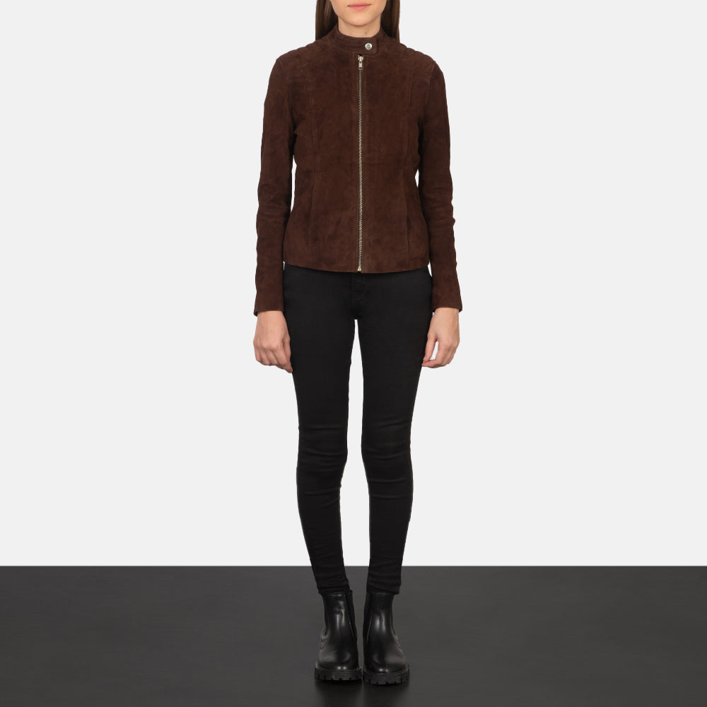 Kelsee Mocha Suede Biker Jacket - Image 3