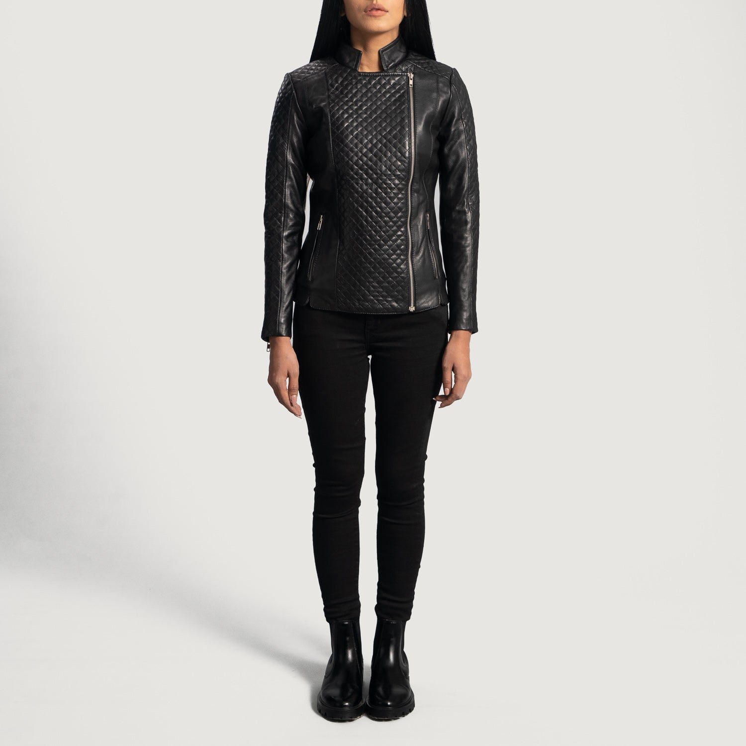 Orient Grain Quilted Black Leather Biker Jacket - Image 4