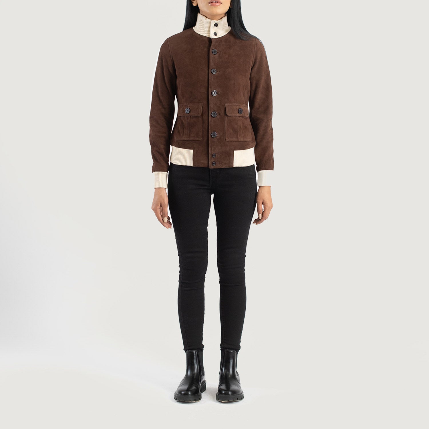 Sasha A1 Mocha Suede Bomber Jacket - Image 3